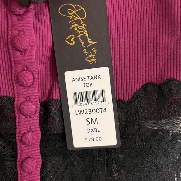 Beach Bunny Anise Tank Top Lace Trim Button‎ Front Ribbed Cropped Purple Small - Picture 4 of 6